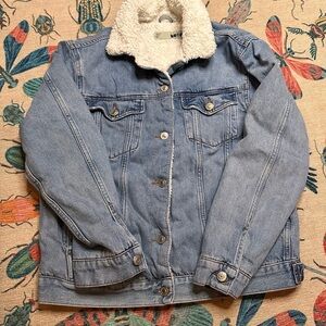 Topshop Blue and White Sherpa-Lined Jean Jacket